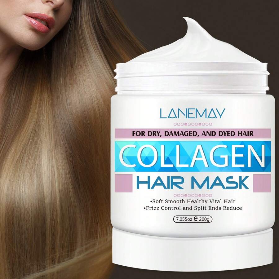胶原蛋白发膜（200g）、深层修复护发、天然深层护发保湿面膜、摩洛哥坚果油胶原蛋白发膜精华，适合所有发质干燥受损发质 - 白色 - 查看 1