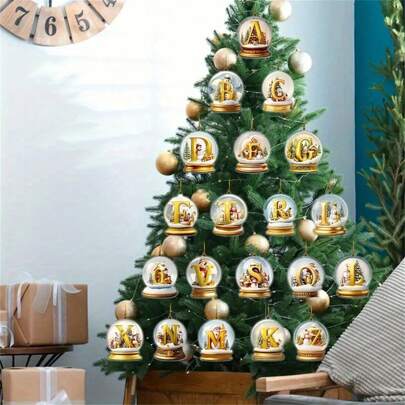 26 Letters Crystal Ball Snowman Pendant - 2D Flat Design, Acrylic Material, Suitable For Indoor Letter Combination Pendants, Tree Decorations, Car Hanging Decorations, Backpack Decorations, Party Event Decorations, Perfect Holiday Gift