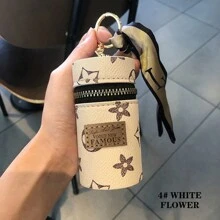 1pc Portable Coin Pouch & Car Keychain, Mini Fashionable Key Ring Casual Car Accessories Bag Charm School Letter