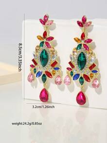 1 Cặp Hoa tai hình giọt nước pha lê thanh lịch và tuyệt đẹp, Hoa tai trang trí bằng đá Rhinestone, Hoa tai mặt dây chuyền hình đèn chùm thích hợp cho phụ nữ đeo, đám cưới, quà tặng, tiệc tùng và các dịp khác - Đầy màu sắc - Xem 2