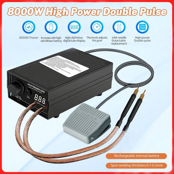 Soldador por puntos de 8000 W, máquina de soldadura por puntos portátil de alta potencia, soldadores portátiles de corriente ajustable de 0 a 1200 A para batería 18650, herramienta manual, pedal/automático