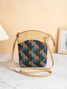 1 chiếc (Cắt ngẫu nhiên) Túi đeo chéo vai bằng vải dệt kim và vải canvas phong cách Boho, Dây đeo có thể điều chỉnh, Thiết kế tối giản - Nhiều màu - Xem 1