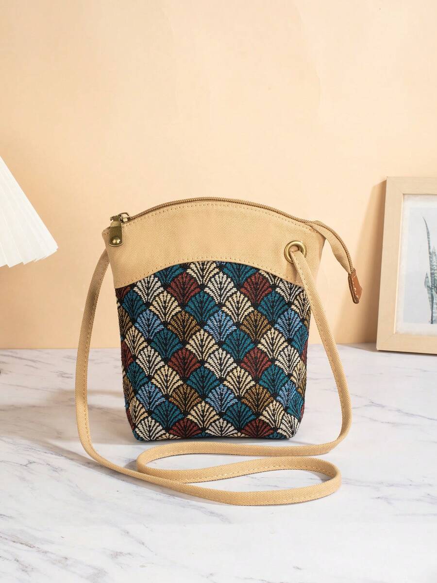 1 chiếc (Cắt ngẫu nhiên) Túi đeo chéo vai bằng vải dệt kim và vải canvas phong cách Boho, Dây đeo có thể điều chỉnh, Thiết kế tối giản - Nhiều màu - Xem 1