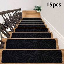 15 Pack 8"X 30" Non-Slip Carpet Stair Runners Treads For Indoor Wooden Steps With Self Adhesive Tape Rug Anti Moving Staircase Covers Mats For Elders And Pets Reusable Washable Adhesive