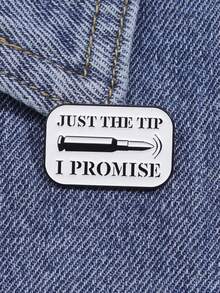 1 件简约英文文字子弹翻领别针，金属徽章胸针配件 - 白色 - 查看 1