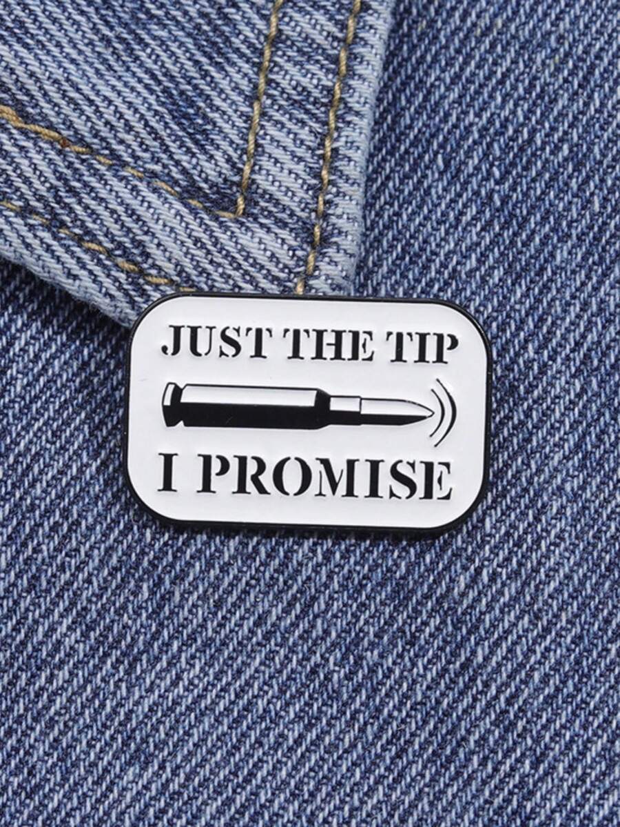 1 件简约英文文字子弹翻领别针，金属徽章胸针配件 - 白色 - 查看 1