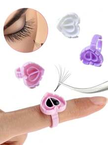 50 pièces/100 pièces Coupe de colle pour extension de cils violette en forme de cœur et de triangle. Outil goutte-à-goutte pour fournitures d'extension de cils ou de tatouage, ou support adhésif pour salon de beauté. Anneau de colle rose.