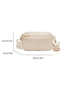 简约纯色斜挎包，时尚 PU 单肩包，女士休闲手提包和手机钱包 - 白色 - 查看 4