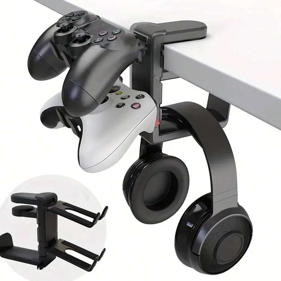 1 pièce Support de casque et de contrôleur sous le bureau - Support universel en ABS pour casque de jeu avec bras rotatif réglable, organisateur de bureau à pince pour contrôleurs avec gestion des câbles