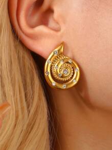 1 Cặp Hoa tai đinh tán xoắn bằng thép không gỉ thiết kế kim loại Châu Âu & Mỹ màu xanh ngọc lam mới thời trang, phù hợp cho trang phục hàng ngày, tiệc tùng, đám cưới hoặc làm quà tặng của phụ nữ - Vàng - Xem 12