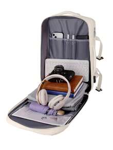 1 Pc Fashionable Multifunction Double Handle Travel Backpack With Luggage Strap Design. Portable Minimalist Work Bag With Multi Compartments. Personalized School Bag With USB Charging Port. Practical Student Laptop Bag With Laptop Compartment.Solid Color Sports Backpack With Handle - Beige - View 6