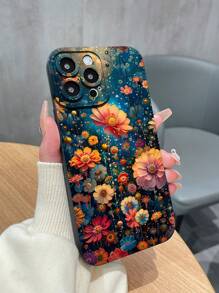 1pc TPU Matte Floral Pattern Phone Case Compatible With Apple///Redmi/OPPO/INFINIX Mobile Phones, Black Dreamscape Design - Multicolor - View 4