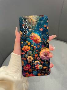1pc TPU Matte Floral Pattern Phone Case Compatible With Apple///Redmi/OPPO/INFINIX Mobile Phones, Black Dreamscape Design - Multicolor - View 2