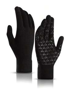 1 Cặp Găng tay mùa đông ấm áp cảm ứng dành cho nam, lót nhiệt, chống gió, chống trượt, găng tay đan dành cho đạp xe - Nhiều màu - Xem 2