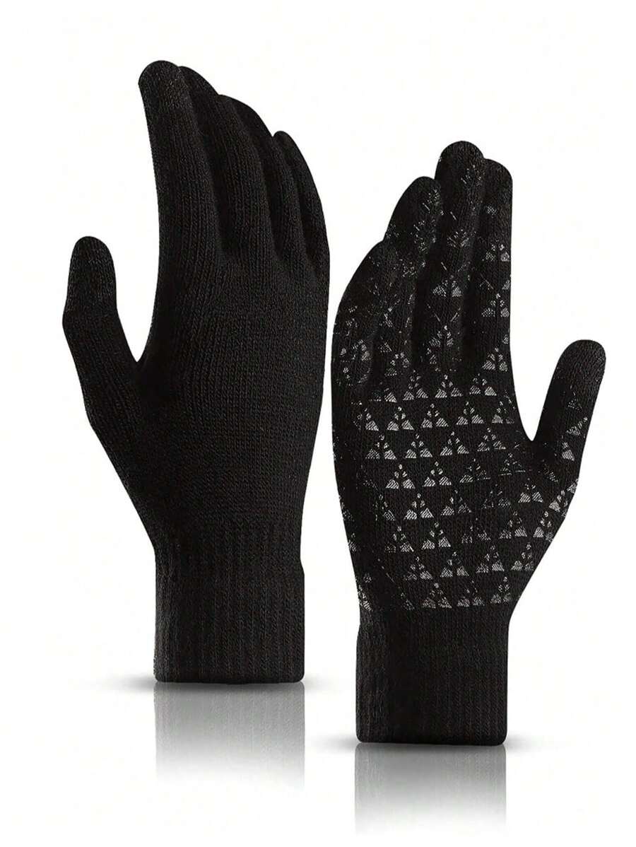 1 Cặp Găng tay mùa đông ấm áp cảm ứng dành cho nam, lót nhiệt, chống gió, chống trượt, găng tay đan dành cho đạp xe