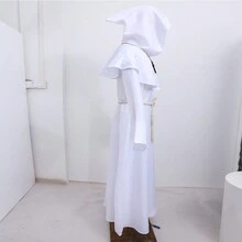 Medieval Monk/Wizard/Priest Cosplay Costume, Solid Color Woven Death Robe For Halloween, Role Play - White - View 3