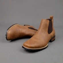 Herren Retro bestickte Outdoor Chelsea Knöchel Stiefel, dicke Sohle quadratische Zehenkappe Klotz Absatz Western Stil Chelsea Stiefel, einfaches & modisches vielseitiges Slip-On Design