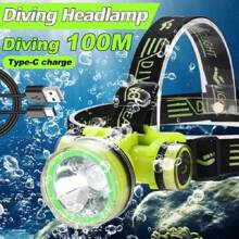 便携式可充电潜水头灯 100 米水下灯防水超亮 LED 潜水员鱼叉捕鱼头灯新款潜水手电筒 - 綠色 - 查看 2