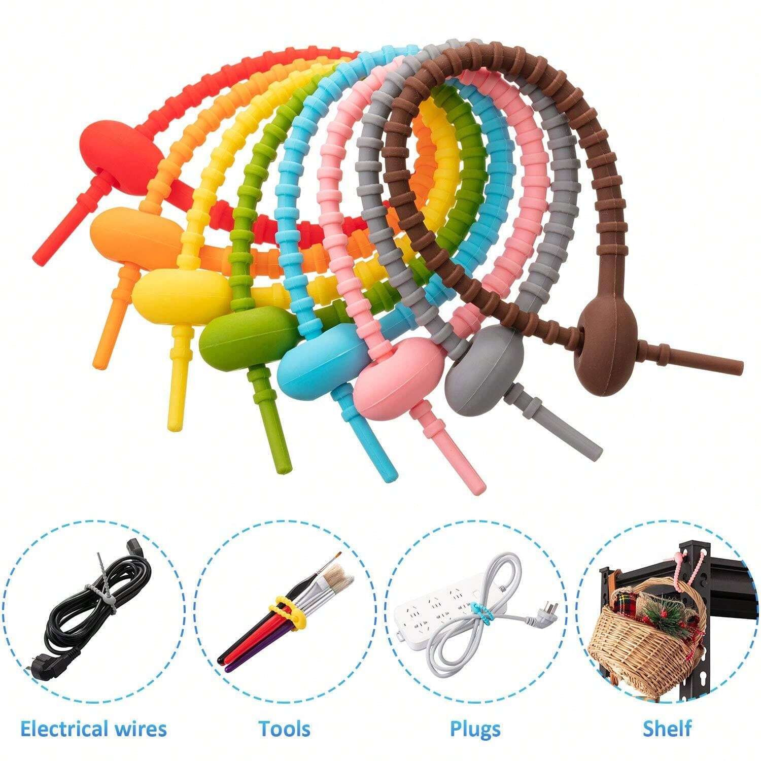 20 Pieces Colorful Silicone Ties Bag Clip, Cable Straps, Bread Tie