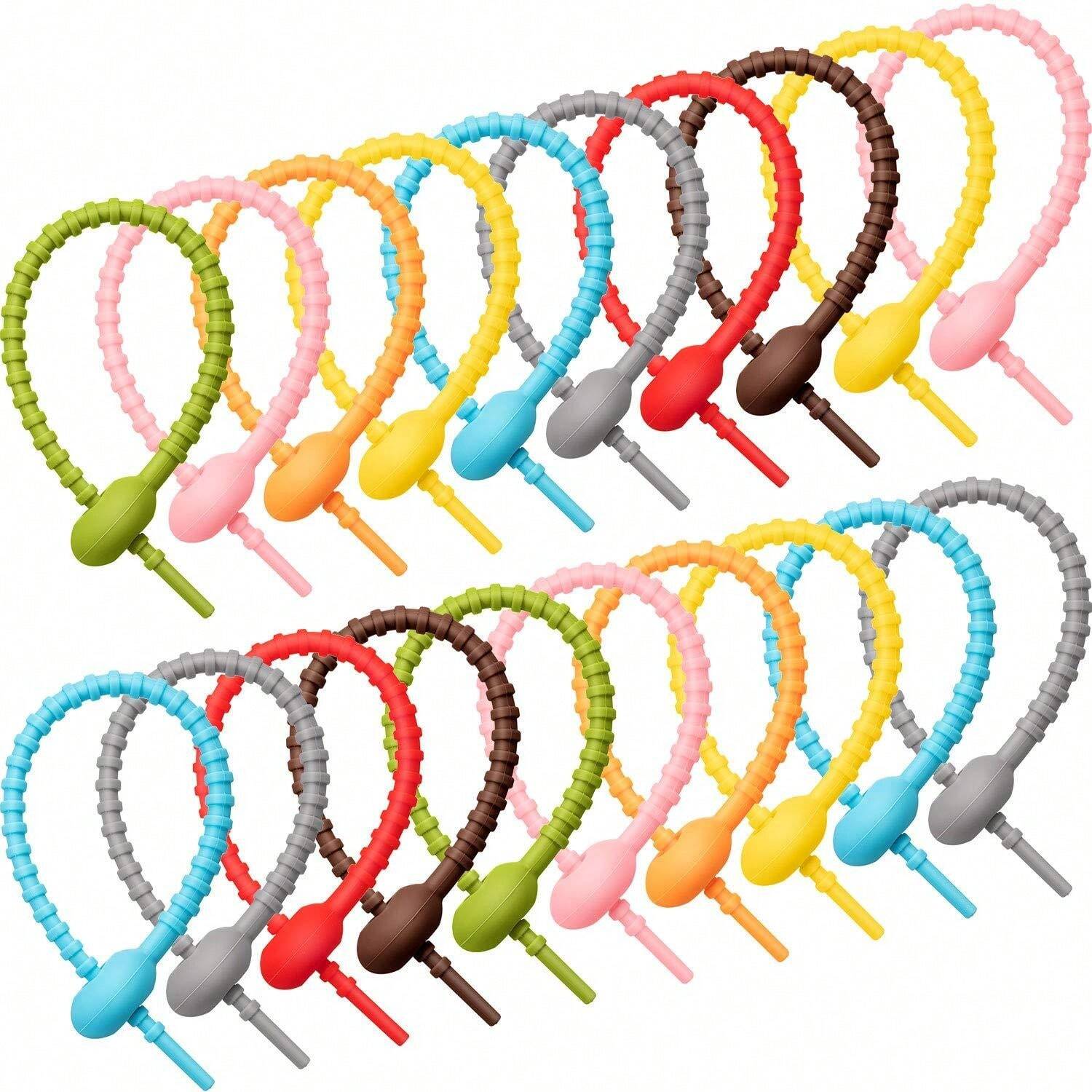 20 Pieces Colorful Silicone Ties Bag Clip, Cable Straps, Bread Tie