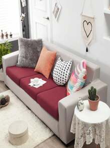 1pc Solid Color Thickened Corn Fleece Sofa Seat Cushion Cover, Non-Slip Elastic, Suitable For All Seasons Home Decor Sofa Slipcover - Burgundy - View 7