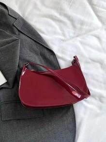 Bolso de hombro con cierre de cremallera de unicolor y estilo minimalista, bolso de hombro con cremallera, bolso de piel sintética de unicolor, bolso burdeos, regalo ideal para Año Nuevo, bolso burdeos de moda