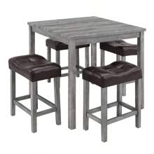 Dining Table, Bar Table And Chairs Set, 5 Piece Dining Table Set, Industrial Breakfast Table Set, For Living Room, Dining Room, Game Room, NEW SKU W1781140366 - 棕色+淺灰色+實木+MDF如圖 - 查看 6