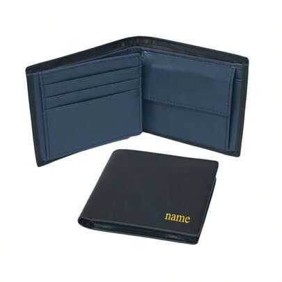 Customized Initials Name 1pc 100% Genuine Cowhide Leather Wallet Personalized Letters RFID Blocking Slim Trifold Men Wallets With Coin Pocket And ID Window Minimalist Anti Theft Wallet For Men Gift, School Supplies, For Teacher Gifts, For University, For Colleague, For Dorm Rooms, For Teacher, For Boys And Girls, For Teenagers, Junior High School Students, Middle School Students, High School Senior High School Students, College Students, University Students, Freshman, Sophomore, Underclassmen