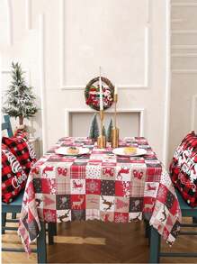 1 pezzo Nuovo tessuto decorativo natalizio, decorazione per feste natalizie, tovaglia con stampa creativa a cartoni animati natalizi per tavolo, lavabile in lavatrice, dimensioni 150*180cm per tavolo da pranzo natalizio
