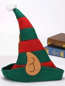 1 件圣诞圣诞老人帽，小丑帽，带耳朵设计，红色和绿色条纹，圣诞派对装饰 - 彩色 - 查看 2