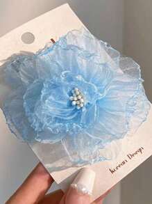2个女士甜美白色网纱花朵发夹，适合日常佩戴，波西米亚风情人节发饰，女士爪夹发卡，发夹，上学用品，度假装扮，头部配饰，发卡 - 白色 - 查看 15