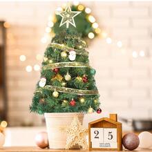 20 In Pre-Lit Artificial Mini Christmas Tree, Tabletop Small Xmas Pine Tree With Ornaments And 30 Warm Lights Battery Operated For Home Office Store Holiday Deco, Green - 綠色 - 查看 3