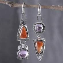 Hoa tai mặt dây chuyền hình tam giác và hình vuông cổ điển, Hoa tai đinh tán tông màu tím cam cổ điển bất đối xứng độc đáo - Nhiều màu - Xem 1