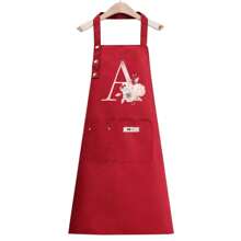 1pc Letter Series Red Base Colorful Letters & Holographic Flower Pattern Cute Heart Printed Apron, Perfect For Parties And Weddings, Made Of Peach Skin Fabric,Kitchen,Bathroom,Home,Household Suppliers-Unique Name Initials Meaning Style - Pink Flowers - View 24