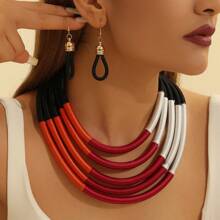 Exaggerated Retro Multicolored Layered Strap High-End Magnetic Buckle Fashion Choker & Earring Set - Multicolor - View 7