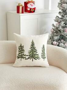 1 Stück grüne Baum Stickerei dekorative Kissenbezug, geeignet für Innenraumdekoration, universeller Kissenbezug, ohne Kisseneinlage