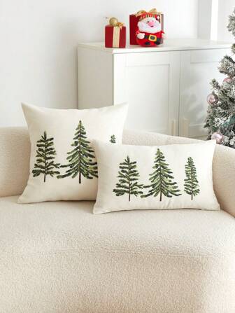 1 pezzo Federa decorativa ricamata con albero verde, adatta per la decorazione degli interni, federa universale, senza inserto cuscino