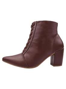 Pointed Toe Ankle Boot With Thick High Heel - Cà phê nâu - Xem 3