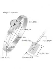 锁手链和钥匙项链 - 钛钢情侣首饰，情人节、生日、圣诞节、婚礼、周年纪念、妈妈、母亲、母亲节、礼物的浪漫礼物