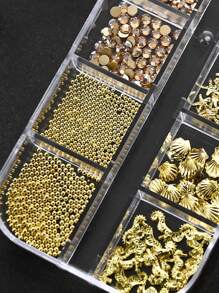 12pcs 3D Ocean Theme Nail Charms Nail Decorations,Multi Shaped Golden Alloy Shell Abalone Seahorse Starfish Conch Pearl Mini Caviar Beads Rhinestone 3D Ocean Series Metal Pendant Suitable For Nail Art Jewelry Craft Project DIY Nail Charms Nail Gems Nail Supplies