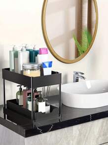 1set Under Sink Organizer, 2-Tier Sliding Cabinet Basket Organizer Drawers, Under Sink Organizers And Storage Bathroom Kitchen Cabinet Organizer With Hooks Cup The Bottom Drawers Can Be Slid Out, Kitchen Accessories