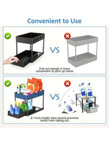 1set Under Sink Organizer, 2-Tier Sliding Cabinet Basket Organizer Drawers, Under Sink Organizers And Storage Bathroom Kitchen Cabinet Organizer With Hooks Cup The Bottom Drawers Can Be Slid Out, Kitchen Accessories
