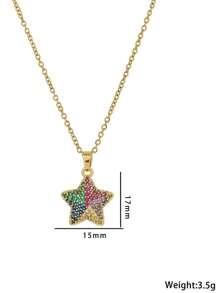 1pc Colar com pingente minimalista em forma de estrela, banhado a ouro 18K, de aço inoxidável, adequado para uso diário feminino ou ocasiões de festa, também uma ótima ideia de presente