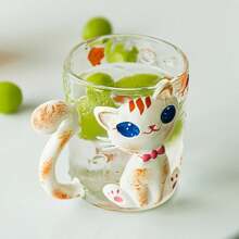 Cute Cat Glass Mug With Handle, Cartoon Drinking Water Cup, Highly Attractive Household Breakfast Cup, Nice Gift