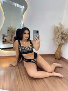Zebra Top Bikini - 駝色 - 查看 2