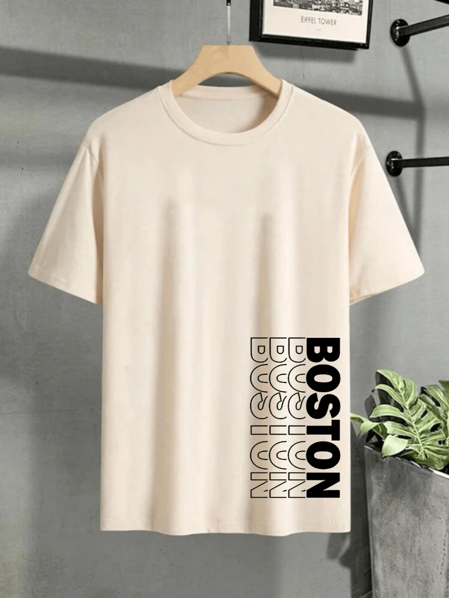 BOSTON Men's T-Shirt 100% Cotton New Release - 米色 - 查看 1