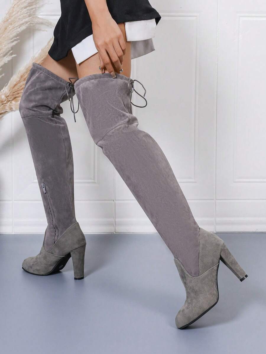 Women's Fashion Side Zipper Fleece Lined OverTheKnee Boots, High