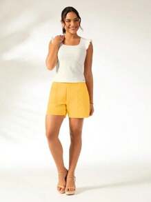 High Waist Shorts With Pocket - CATIVA - 黃色 - 查看 5