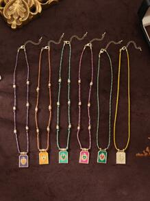 1 pièce Collier pendentif bohème chic avec charme en forme de cœur, corde colorée tressée à la main, parfait pour une tenue décontractée, les voyages, les sorties à la plage, cadeau de la Saint-Valentin, maman, mère, fête des mères