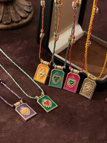 1 pièce Collier pendentif bohème chic avec charme en forme de cœur, corde colorée tressée à la main, parfait pour une tenue décontractée, les voyages, les sorties à la plage, cadeau de la Saint-Valentin, maman, mère, fête des mères